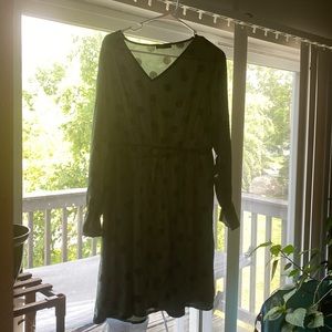 Long sleeve green and black polka dot tunic